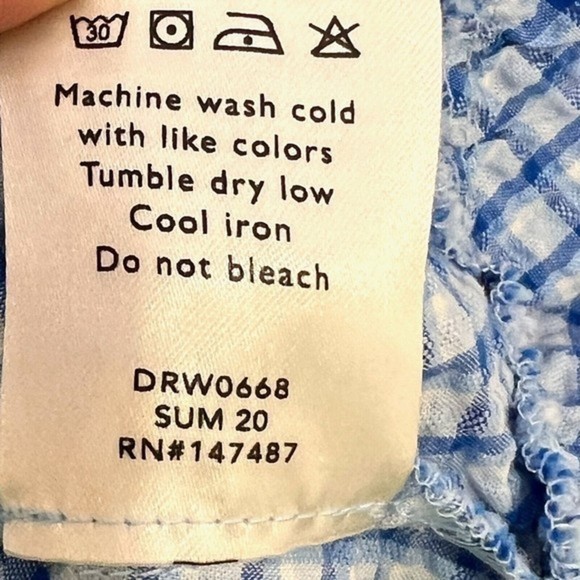 Draper James Blue Gingham Seersucker Sleeveless Faux Wrap Ruffle Dress Size 6 8 - Picture 7 of 10